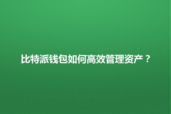 比特派钱包如何高效管理资产？💰🔑