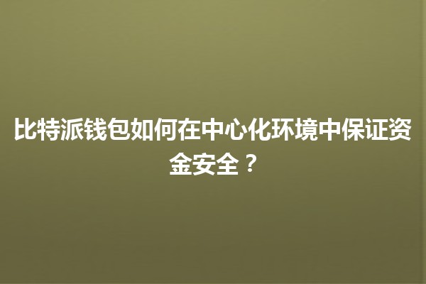 比特派钱包如何在中心化环境中保证资金安全？
